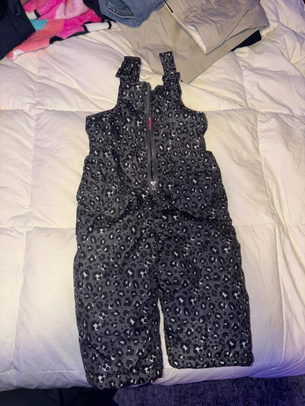 Pink Platinum Black Leopard Print Kids Snow Bib Overalls